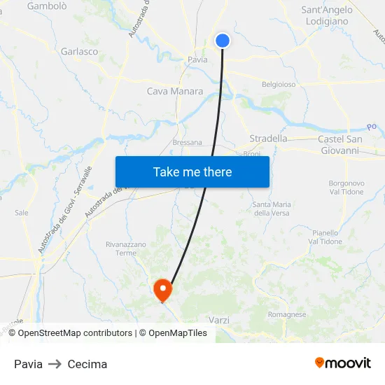 Pavia to Cecima map