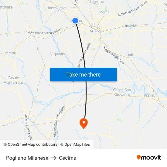 Pogliano Milanese to Cecima map