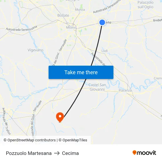 Pozzuolo Martesana to Cecima map