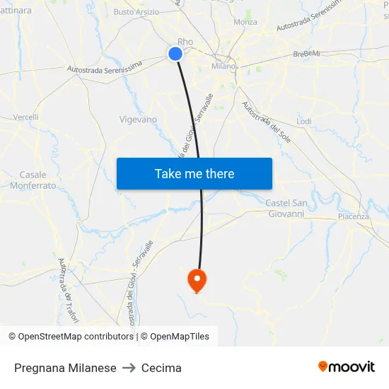 Pregnana Milanese to Cecima map