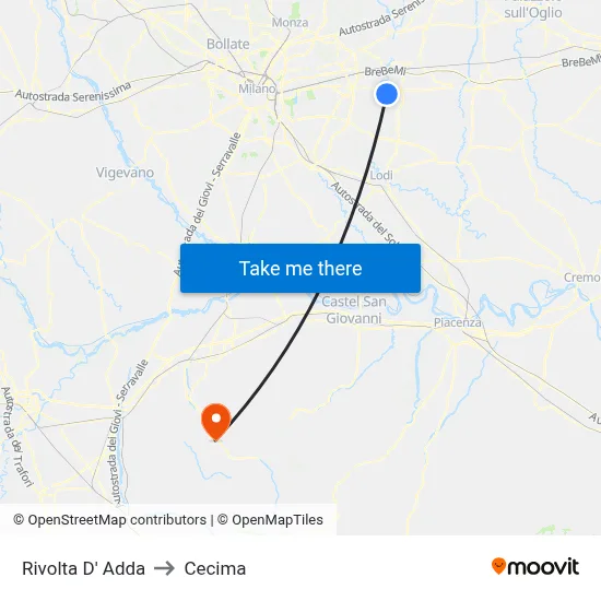 Rivolta d'Adda to Cecima map