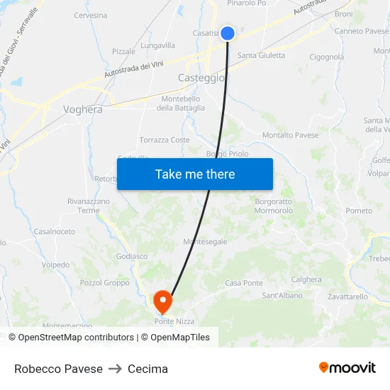 Robecco Pavese to Cecima map