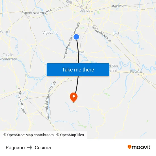 Rognano to Cecima map