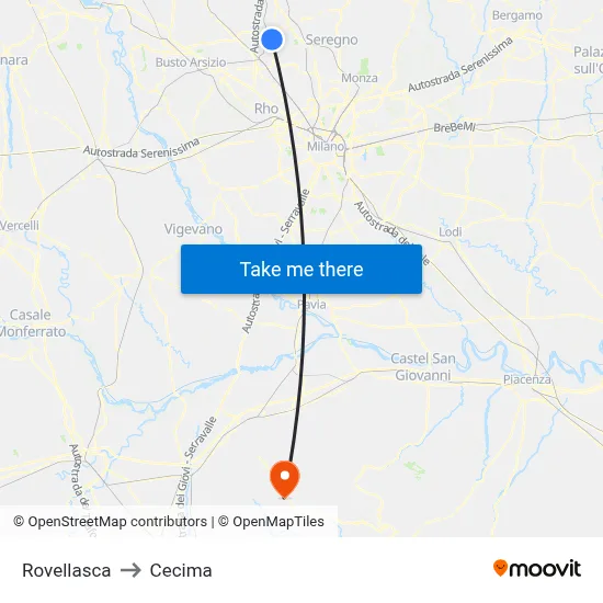 Rovellasca to Cecima map
