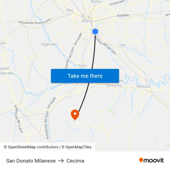San Donato Milanese to Cecima map
