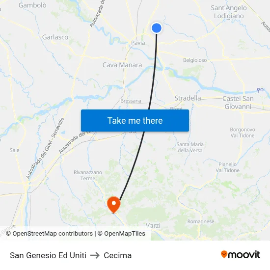 San Genesio Ed Uniti to Cecima map