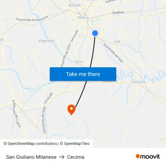San Giuliano Milanese to Cecima map