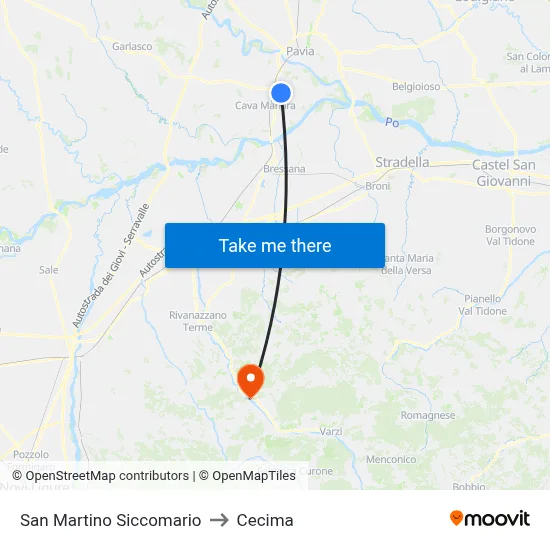 San Martino Siccomario to Cecima map
