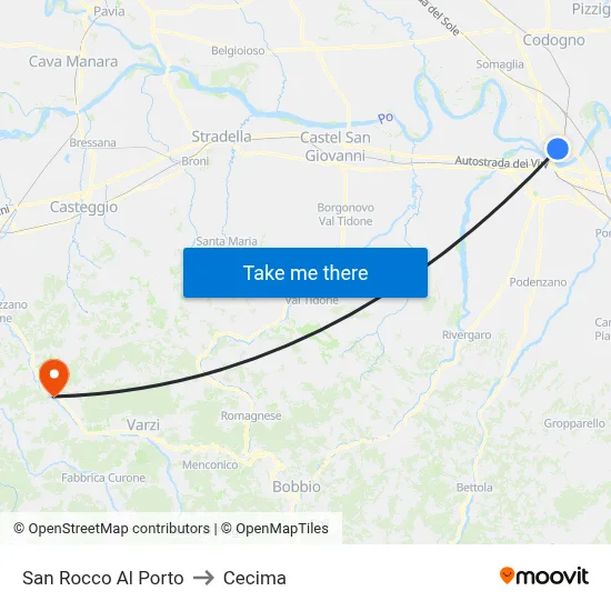 San Rocco Al Porto to Cecima map