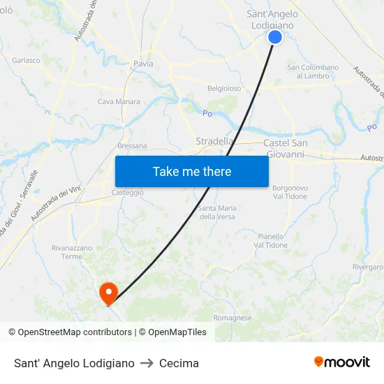 Sant' Angelo Lodigiano to Cecima map