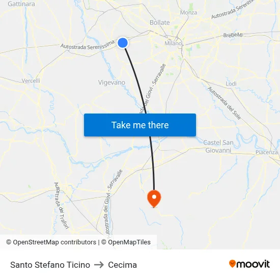 Santo Stefano Ticino to Cecima map