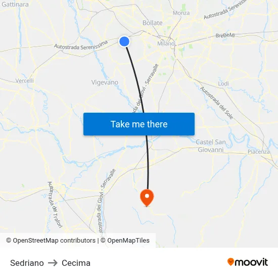 Sedriano to Cecima map