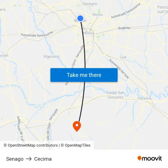 Senago to Cecima map