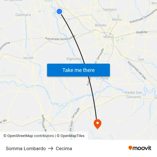Somma Lombardo to Cecima map
