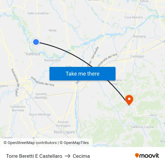 Torre Beretti e Castellaro to Cecima map
