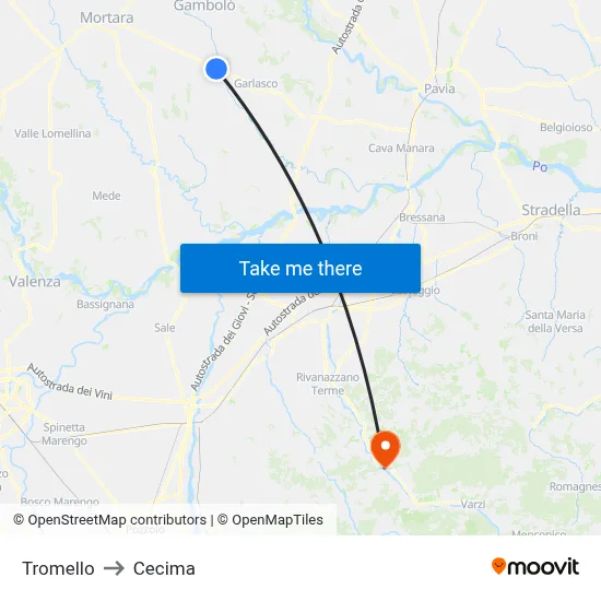 Tromello to Cecima map