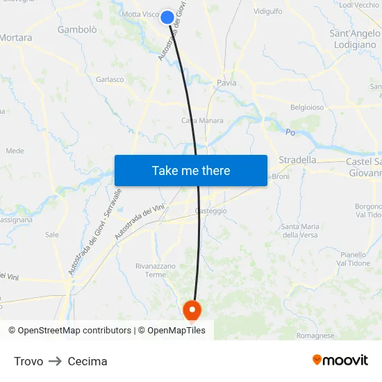 Trovo to Cecima map