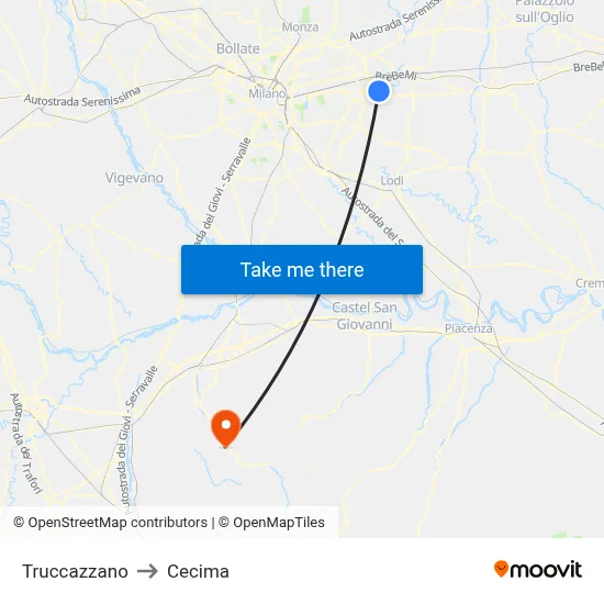 Truccazzano to Cecima map