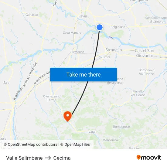Valle Salimbene to Cecima map