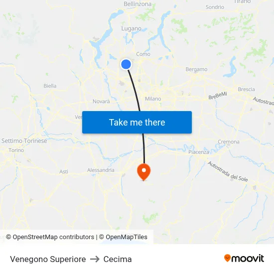 Venegono Superiore to Cecima map