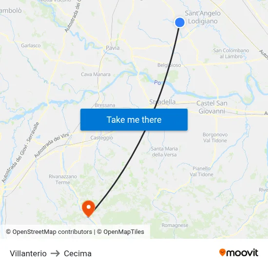 Villanterio to Cecima map