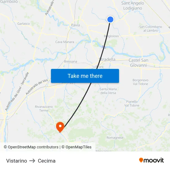 Vistarino to Cecima map