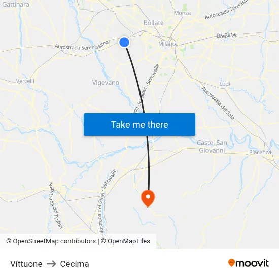 Vittuone to Cecima map