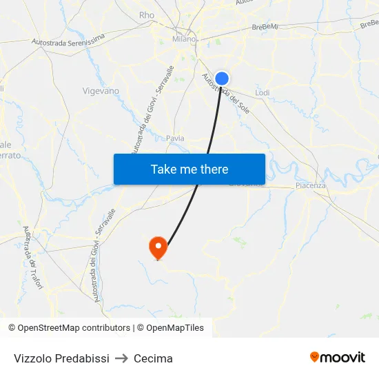 Vizzolo Predabissi to Cecima map