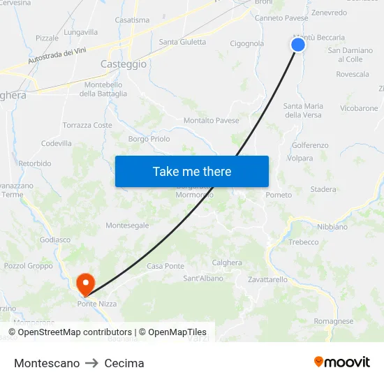 Montescano to Cecima map