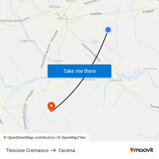 Trescore Cremasco to Cecima map