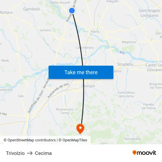 Trivolzio to Cecima map