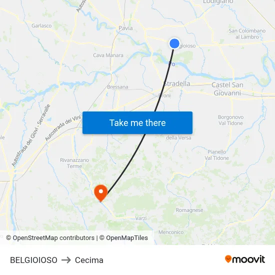 Belgioioso to Cecima map