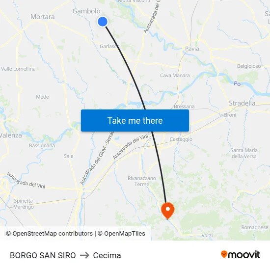 Borgo San Siro to Cecima map
