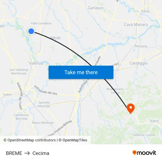 Breme to Cecima map