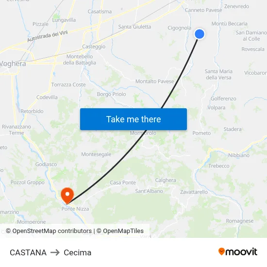 Castana to Cecima map