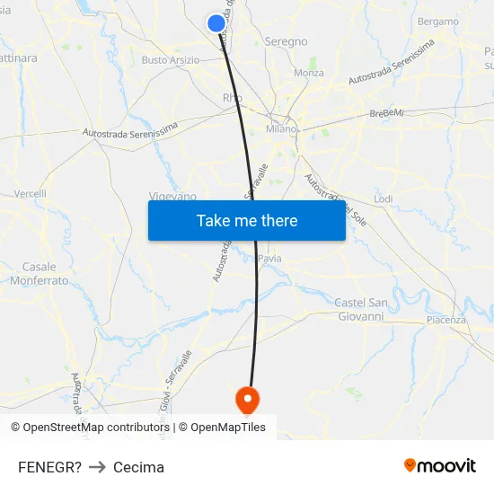 Fenegro to Cecima map
