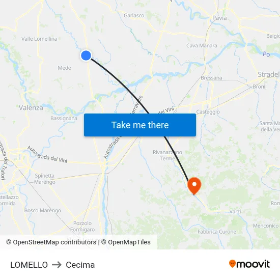 Lomello to Cecima map