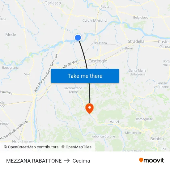 Mezzana Rabattone to Cecima map