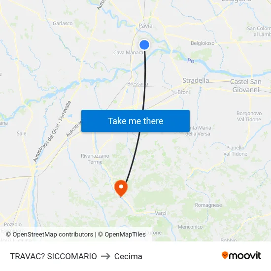 Travacò Siccomario to Cecima map