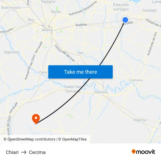 Chiari to Cecima map