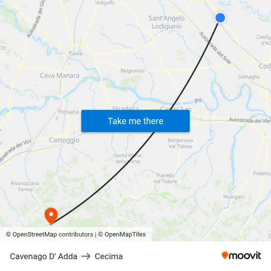 Cavenago D' Adda to Cecima map