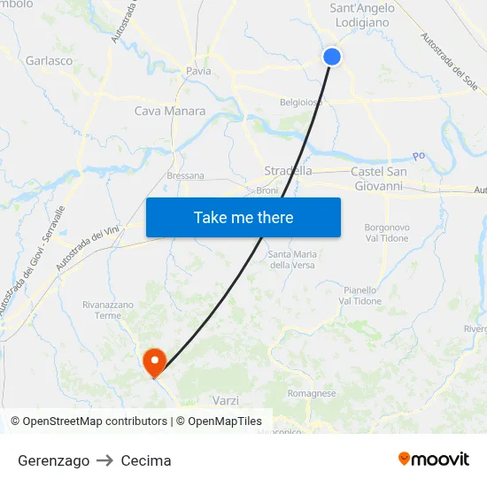 Gerenzago to Cecima map