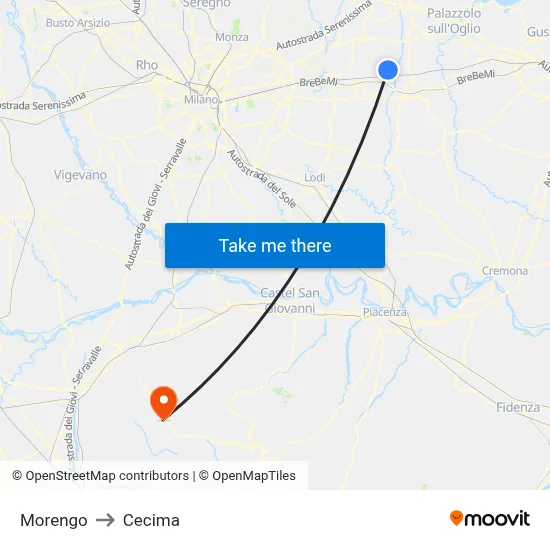 Morengo to Cecima map