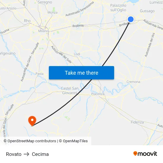 Rovato to Cecima map