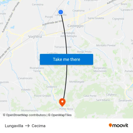 Lungavilla to Cecima map