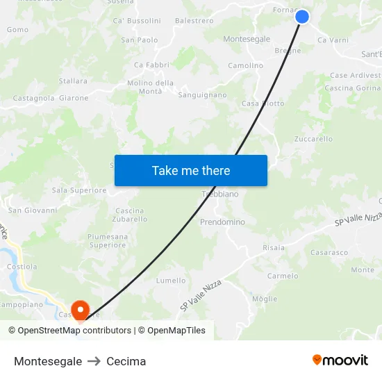 Montesegale to Cecima map