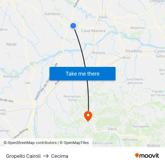 Gropello Cairoli to Cecima map