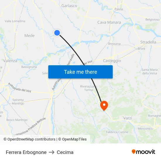 Ferrera Erbognone to Cecima map