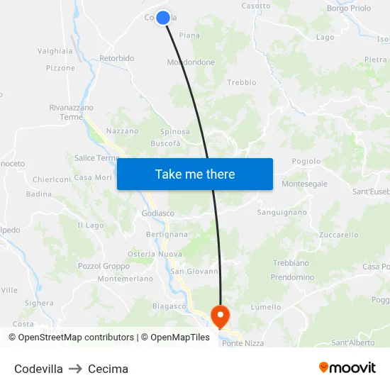 Codevilla to Cecima map