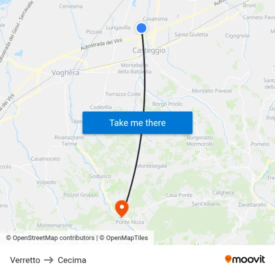 Verretto to Cecima map